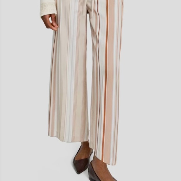 Theory Pants - Theory Striped Wide Legged Slacks - Cream & Coral - Size 8 - NWOT